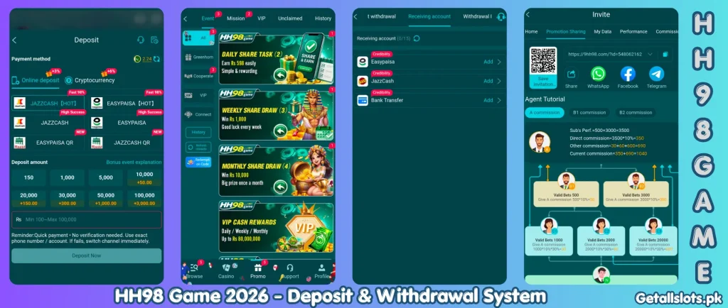 HH98 Game deposit and withdrawal using Jazz cash and Easy paisa in Pakistan 2026