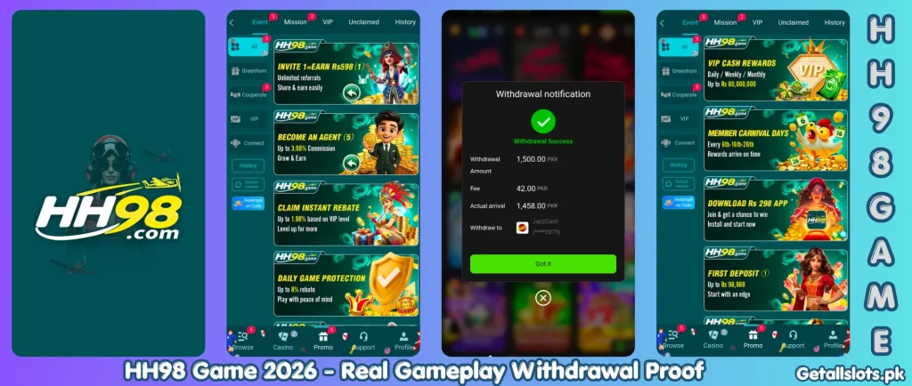 HH98 Game successful withdrawal proof received through Jazz cash