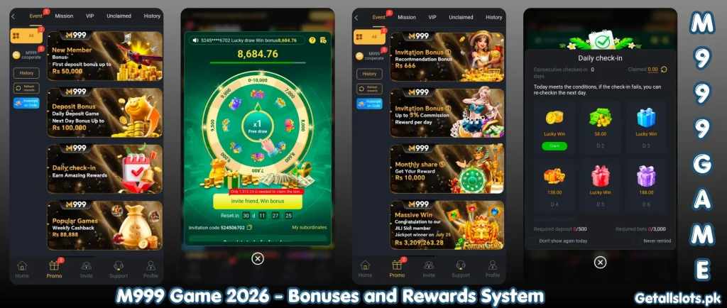 M999 Game earning app featuring big bonuses and daily rewards