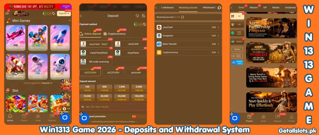 Win1313 Game secure payment and withdrawal interface