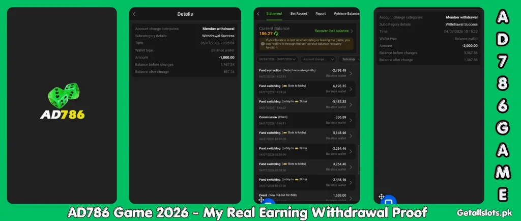 AD786 Game 2026 real gameplay earning and successful withdrawal proof
