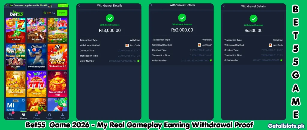 Bet55 Game 2026 real withdrawal proof with gameplay cash out records